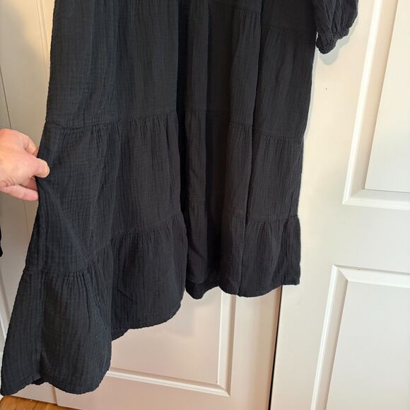 Universal Thread Black Cotton Gauze Long Sleeve midi tiered dress pockets 1X - Picture 9 of 15
